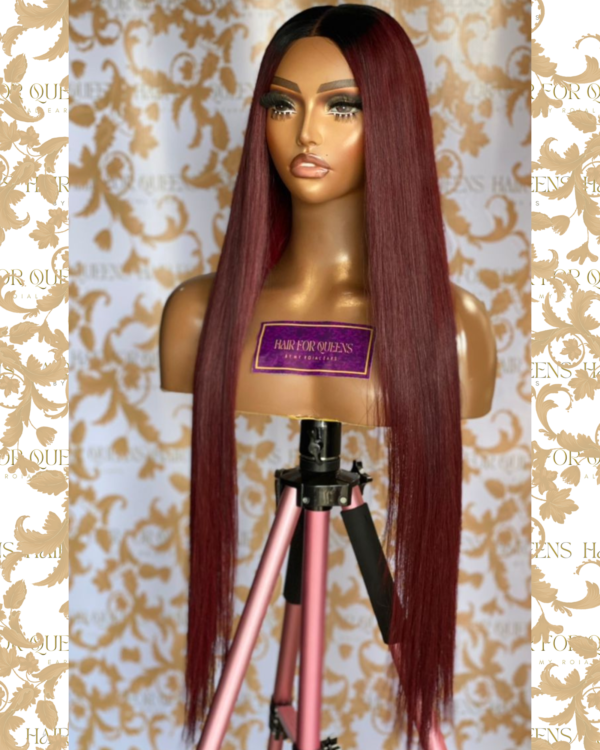 QUEEN Charisma -28 inches burgundy bone straight wig unit