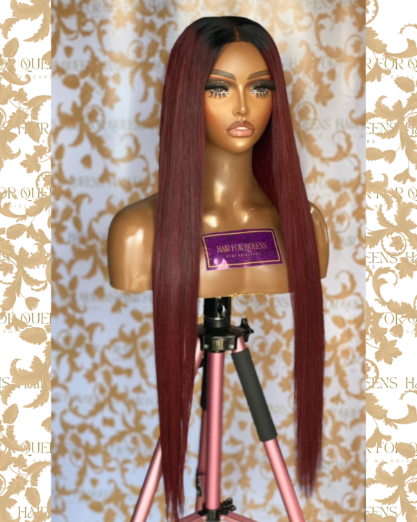 QUEEN Charisma -28 inches burgundy bone straight wig unit - Image 2