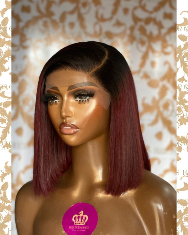 QUEEN Val- 10 inches luxury 5x5 bone straight burgundy wig unit - Image 2