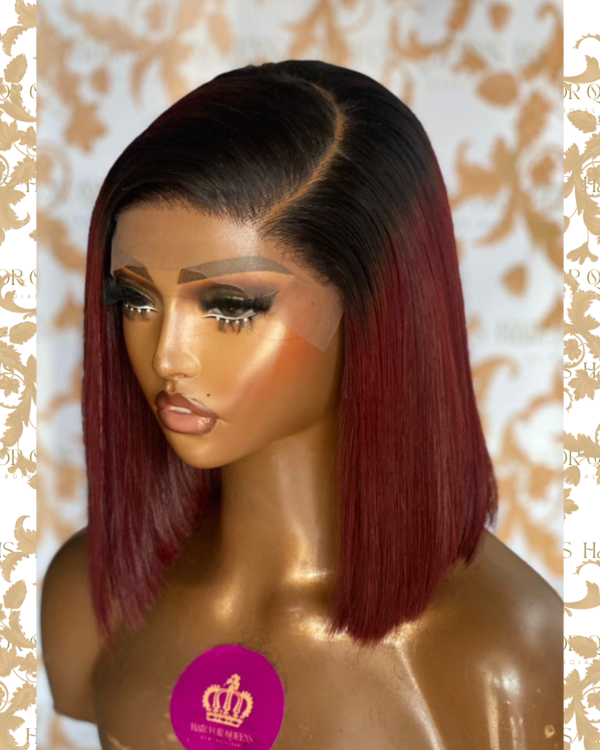 QUEEN Val- 10 inches luxury 5x5 bone straight burgundy wig unit - Image 3