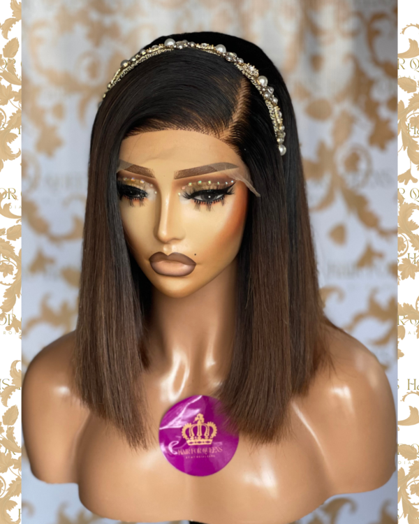 Queen Marie-12 inches ombré brown 5x5 bone straight bob wig unit - Image 3