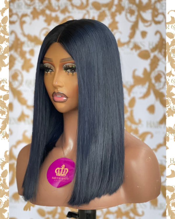 QUEEN Mona -14 inches 2x6 dark midnight blue bone straight bob wig unit - Image 3