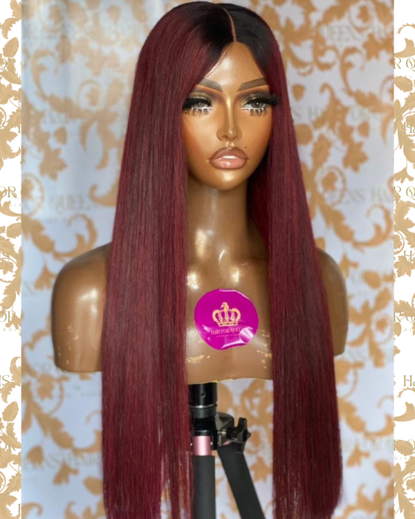 QUEEN Charisma -22 inches burgundy 2x6 bone straight wig unit