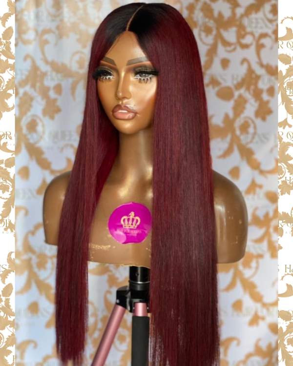 QUEEN Charisma -22 inches burgundy 2x6 bone straight wig unit - Image 2